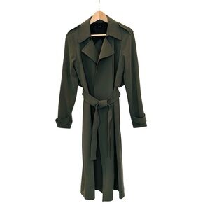 Theory Perfect Raglan Trench Coat Womens Large Olive Green Crepe Style L099406R